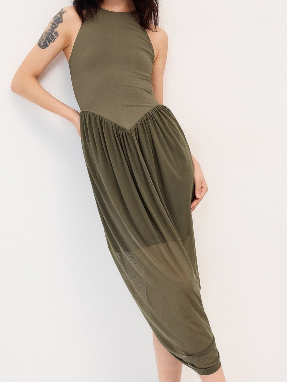 NWT Dual-material balloon maxi dress